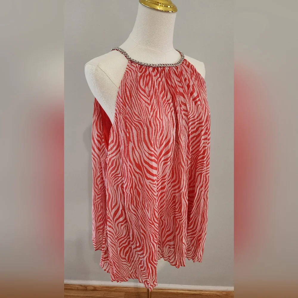 NWOT Michael Kors Zebra-Print Pleated Chain Top Casual Blouse Plus Size 2X